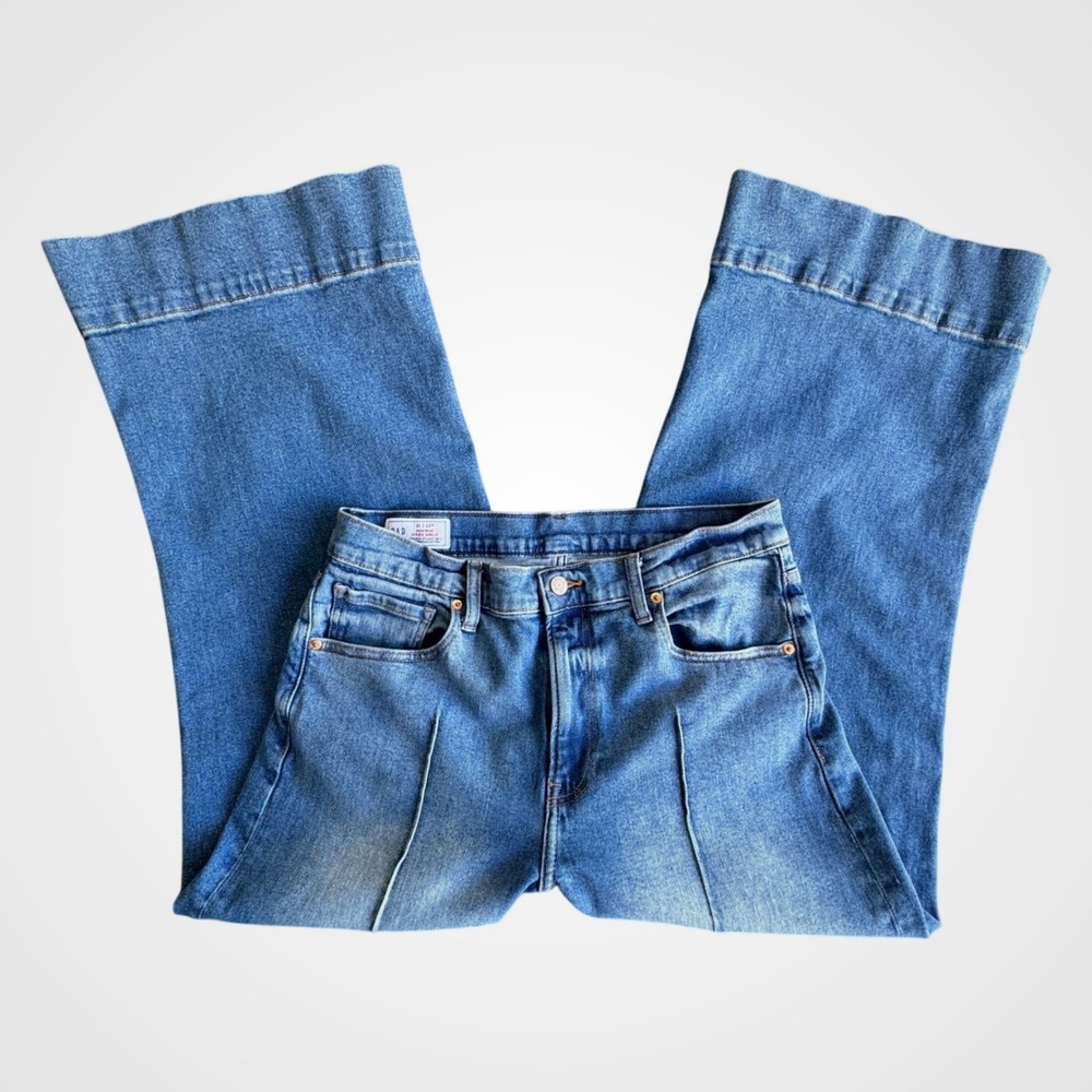 Gap High Rise Stride Ankle Jeans Womens 12R Medium Wash Wide Leg Front Seam 31